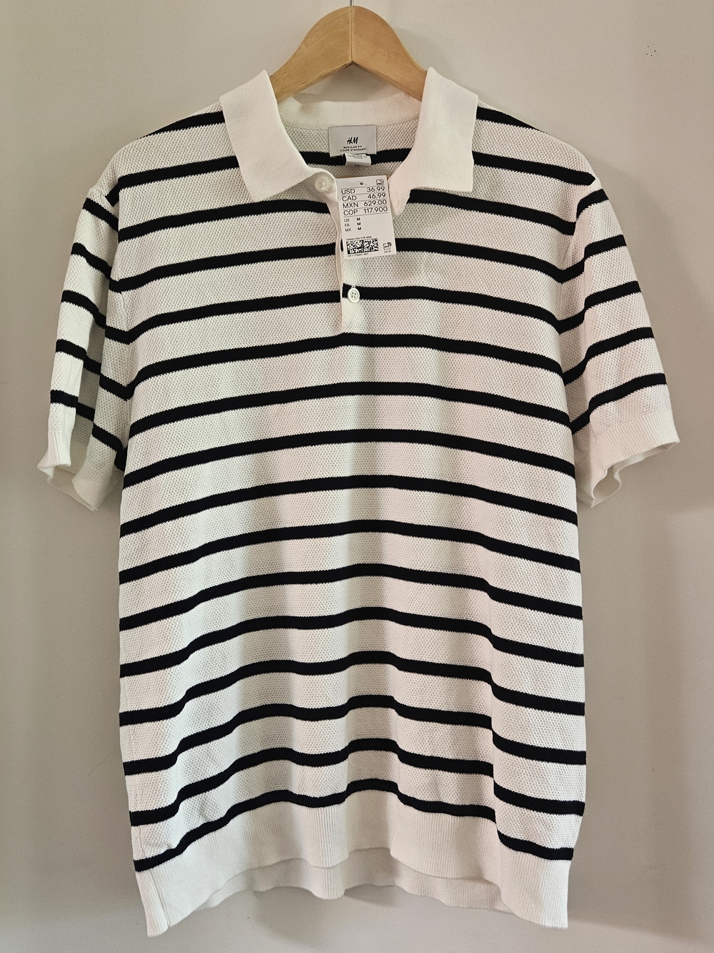 H&M White Polo with Black Horizontal Stripes